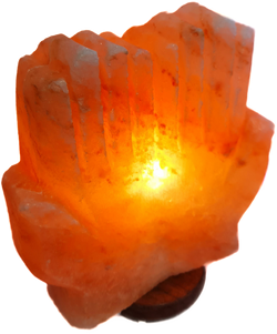 Lampa dłonie z soli himalajskiej z podstawą z drewna