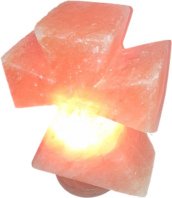 Lampa krzyż z soli himalajskiej z podstawą z drewna